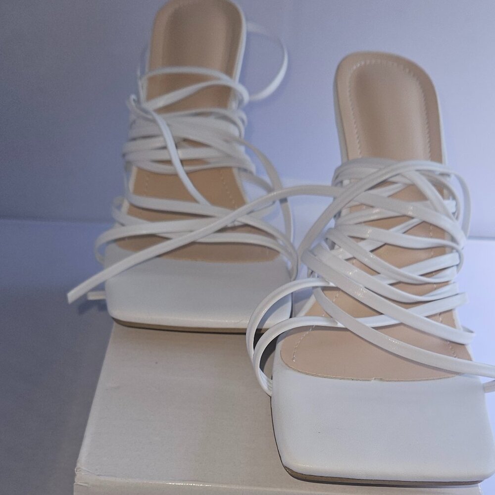 White Strappy Heels for Women  - Lace Up Heel - Sz 8